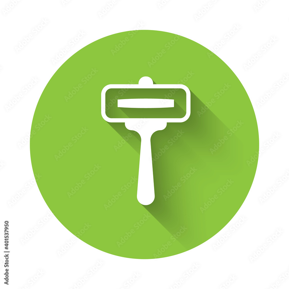 White Shaving razor icon isolated with long shadow. Green circle button. Vector. White Shaving razor icon isolated with long shadow. Green circle button. Vector.