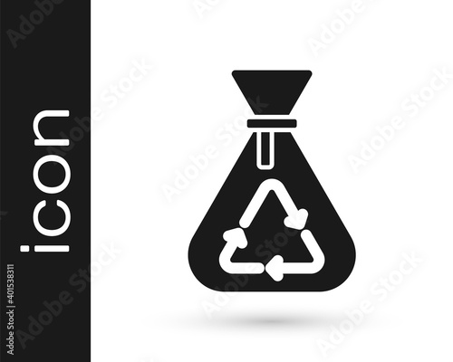 Black Garbage bag with recycle symbol icon isolated on white background. Trash can icon. Recycle basket sign. Vector.