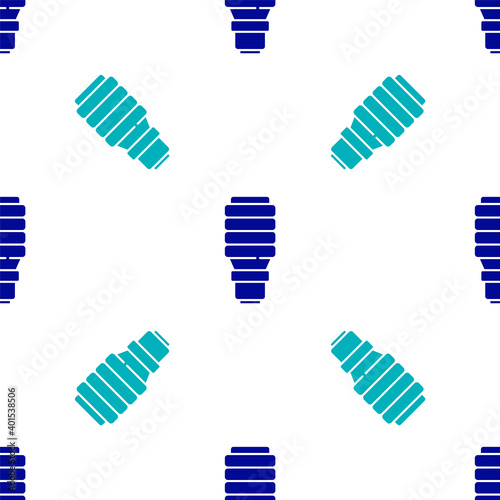 Blue LED light bulb icon isolated seamless pattern on white background. Economical LED illuminated lightbulb. Save energy lamp. Vector.