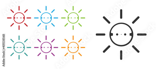 Black Solar energy panel icon isolated on white background. Sun with lightning symbol. Set icons colorful. Vector.