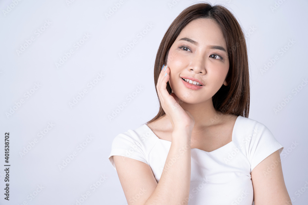 Portrait of beautiful young asian woman happiness on white background. Portrait of beautiful young asian woman happiness on white background.