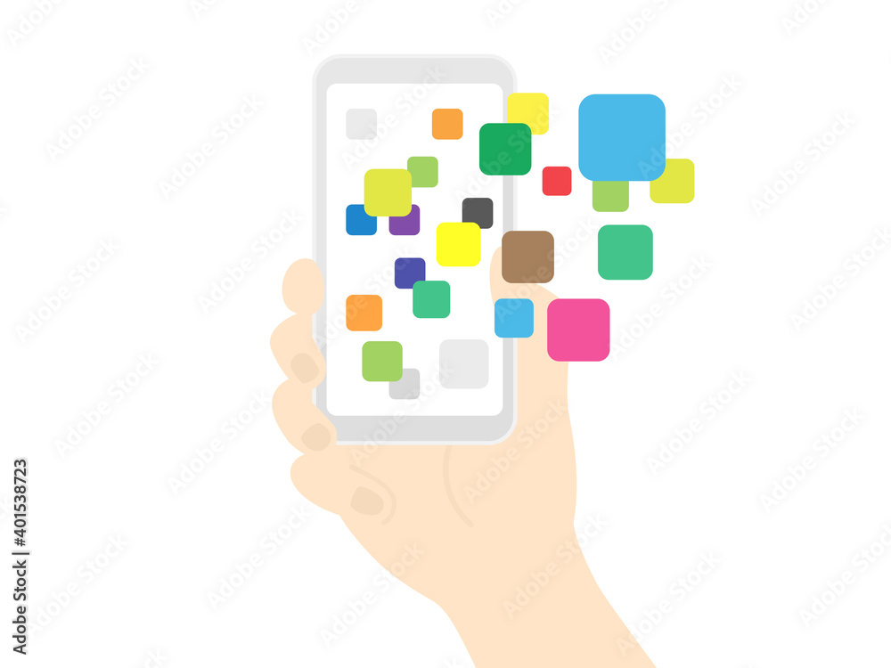 スマートフォンでアプリケーションを使うイラスト スマートフォンでアプリケーションを使うイラスト