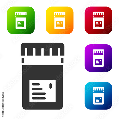 Black Biologically active additives icon isolated on white background. Set icons in color square buttons. Vector.