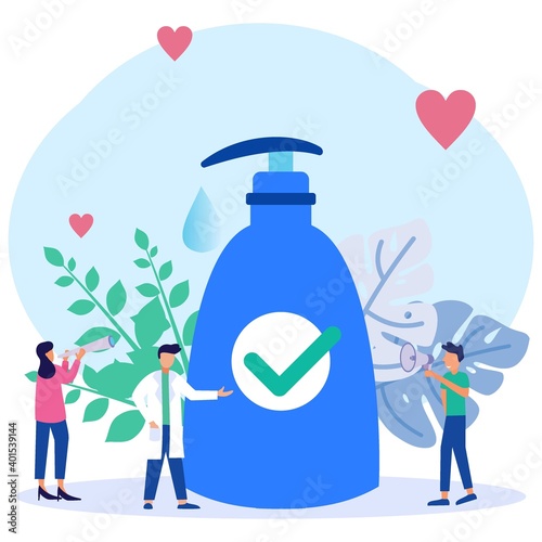 Illustration vector graphic cartoon character of Wash hands with sanitizer.
