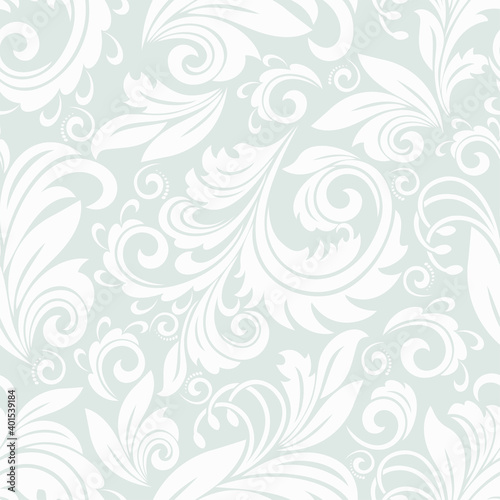 Seamless grey background with white pattern in baroque style. Vector retro illustration. Ideal for printing on fabric or paper for wallpapers  textile  wrapping. 