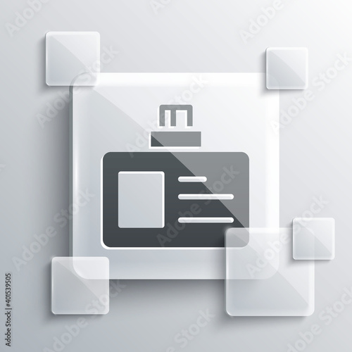 Grey Identification badge icon isolated on grey background. It can be used for presentation, identity of the company, advertising. Square glass panels. Vector.