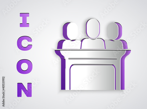 Paper cut Jurors icon isolated on grey background. Paper art style. Vector.
