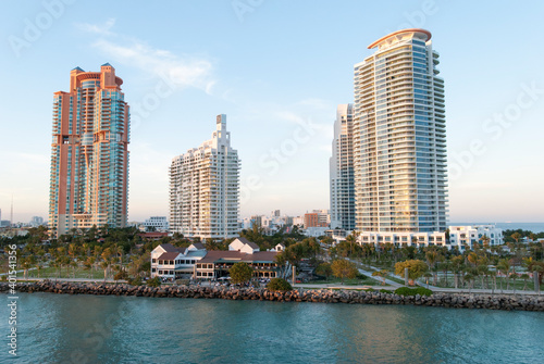 Miami South Beach and South Pointe Park At Dusk