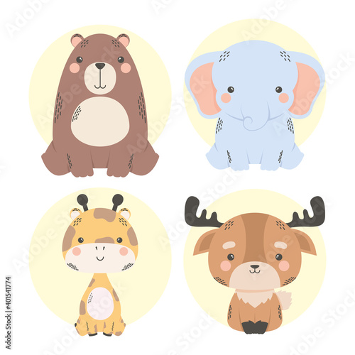 Fototapeta Naklejka Na Ścianę i Meble -  cute four animals comic characters