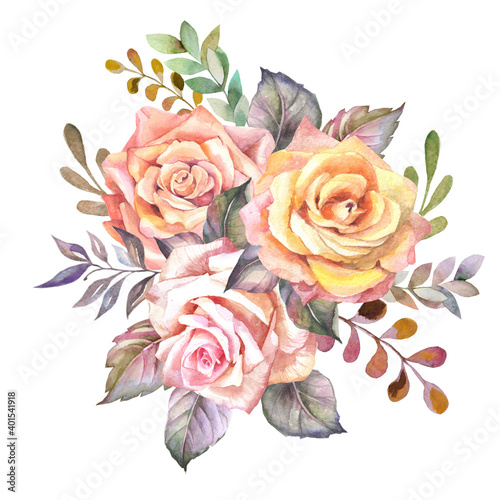 bouquet of roses on white