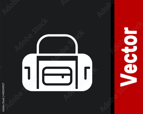 White Sport bag icon isolated on black background. Vector.