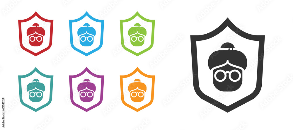 Black Grandmother icon isolated on white background. Set icons colorful. Vector. Black Grandmother icon isolated on white background. Set icons colorful. Vector.
