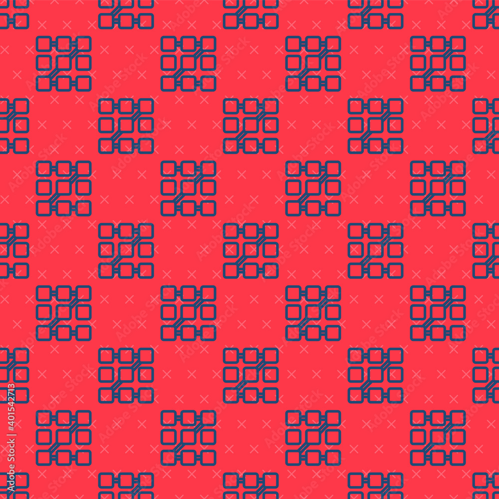 Blue line Graphic password protection and safety access icon isolated seamless pattern on red background. Security, safety, protection, privacy concept. Vector.