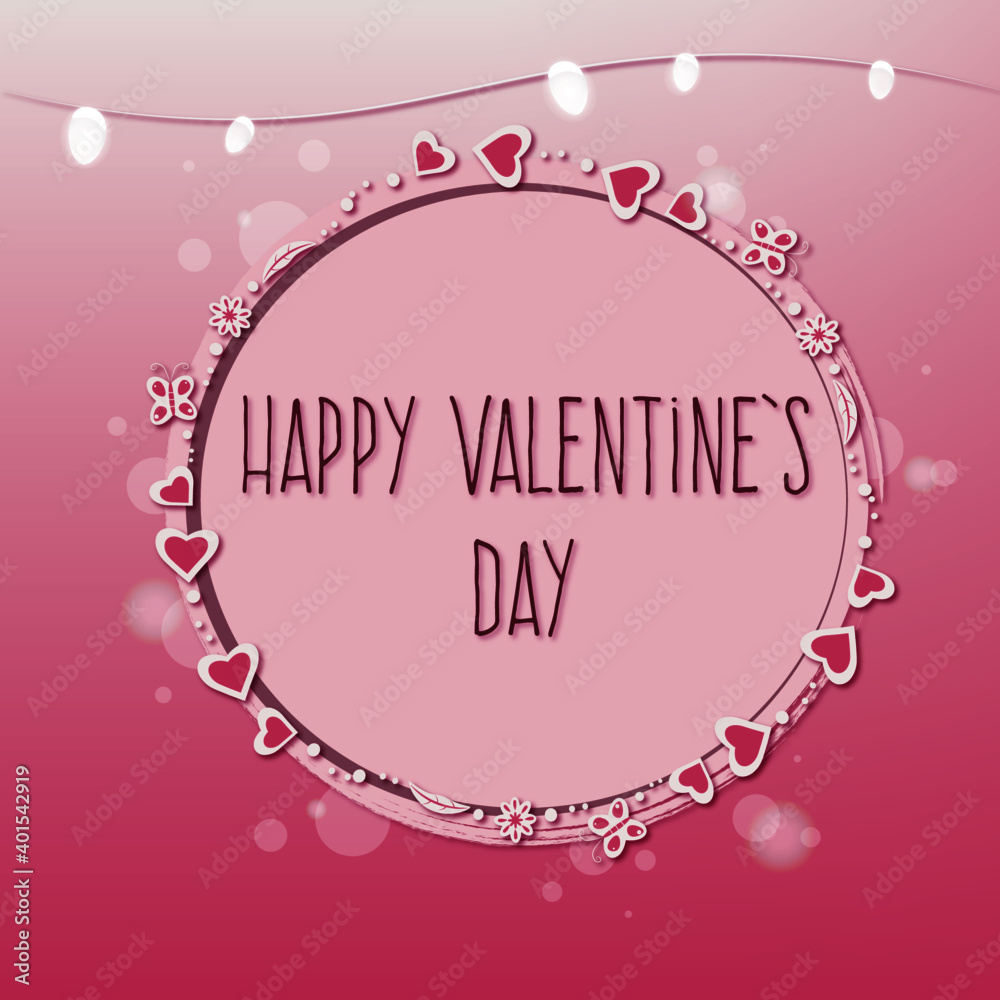 pink happy valentine's day background with heart and lights