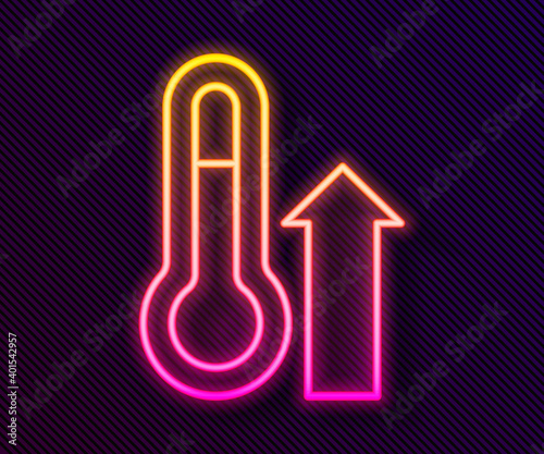 Glowing neon line Meteorology thermometer measuring icon isolated on black background. Thermometer equipment showing hot or cold weather. Vector.