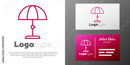 Logotype line Sun protective umbrella for beach icon isolated on white background. Large parasol for outdoor space. Beach umbrella. Logo design template element. Vector.