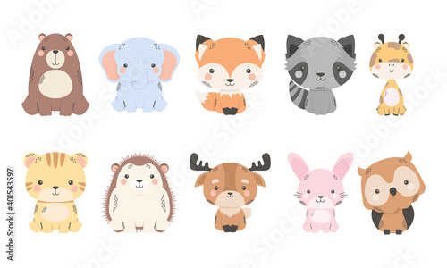 Fototapeta Naklejka Na Ścianę i Meble -  cute ten animals comic characters