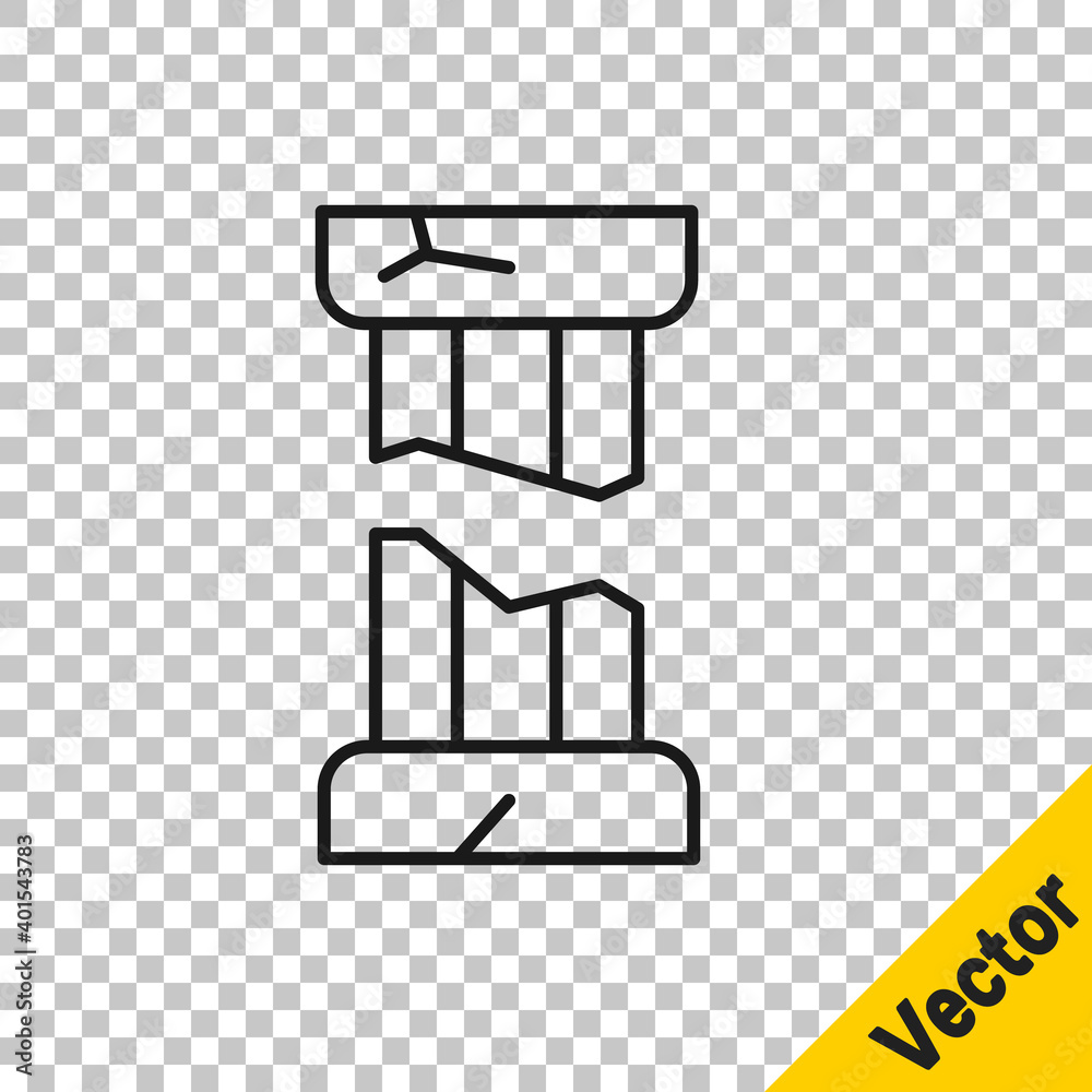 Black line Broken ancient column icon isolated on transparent background. Vector. Black line Broken ancient column icon isolated on transparent background. Vector.