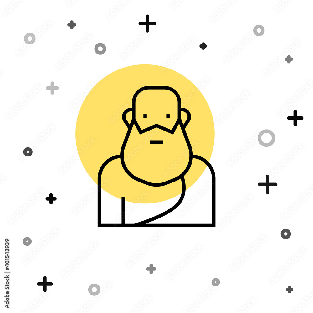 Black line Socrates icon isolated on white background. Sokrat ancient greek Athenes ancient philosophy. Random dynamic shapes. Vector. Black line Socrates icon isolated on white background. Sokrat ancient greek Athenes ancient philosophy. Random dynamic shapes. Vector.