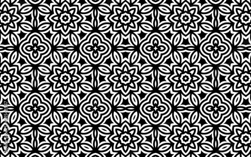 Ethnic black white texture in doodling style. Geometric beautiful indian flower pattern background for wallpaper, business card, coloring book, textile.