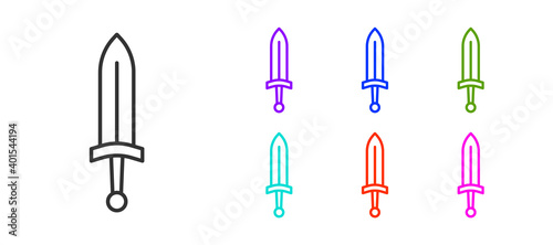 Black line Medieval sword icon isolated on white background. Medieval weapon. Set icons colorful. Vector.