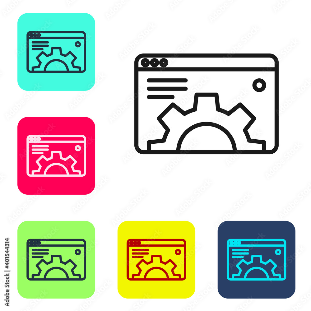 Black line Browser setting icon isolated on white background. Adjusting, service, maintenance, repair, fixing. Set icons in color square buttons. Vector. Black line Browser setting icon isolated on white background. Adjusting, service, maintenance, repair, fixing. Set icons in color square buttons. Vector.