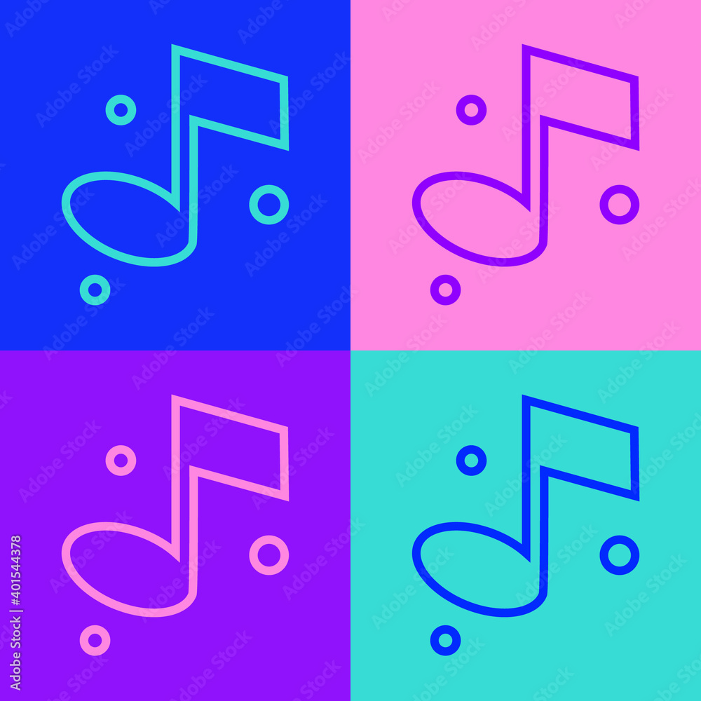 Pop art line Music note, tone icon isolated on color background. Vector. Pop art line Music note, tone icon isolated on color background. Vector.