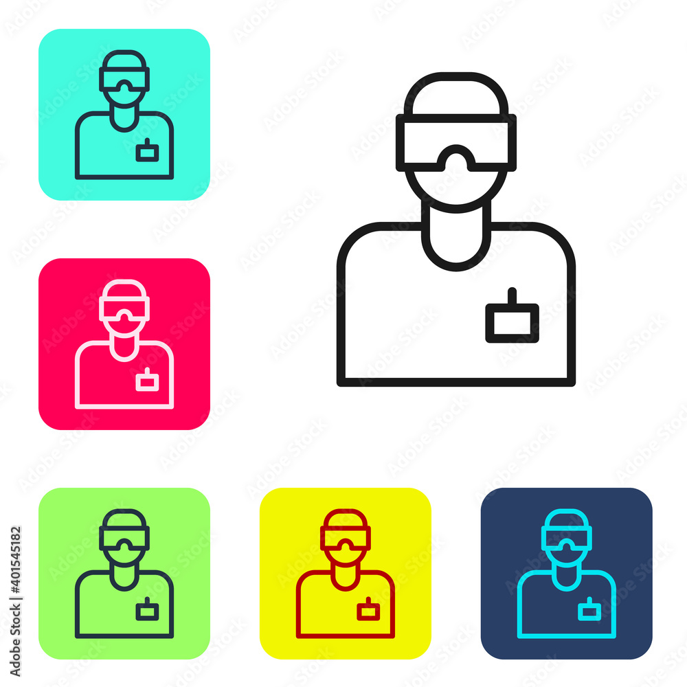 Black line Laboratory assistant icon isolated on white background. Set icons in color square buttons. Vector. Black line Laboratory assistant icon isolated on white background. Set icons in color square buttons. Vector.