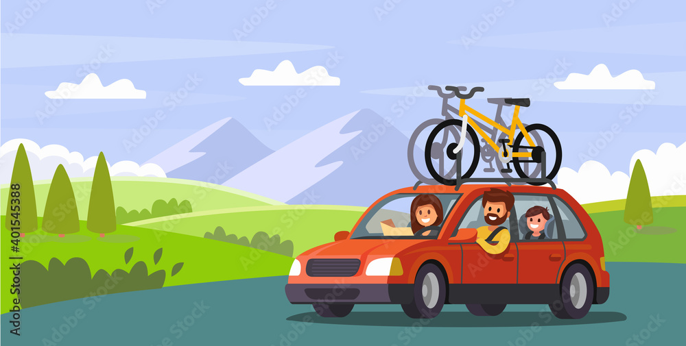 Fototapeta premium big family traveling by car out of town