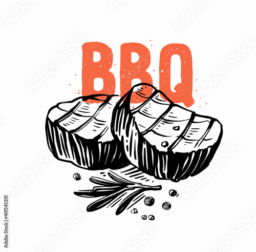 barbecue beef steak sketch style