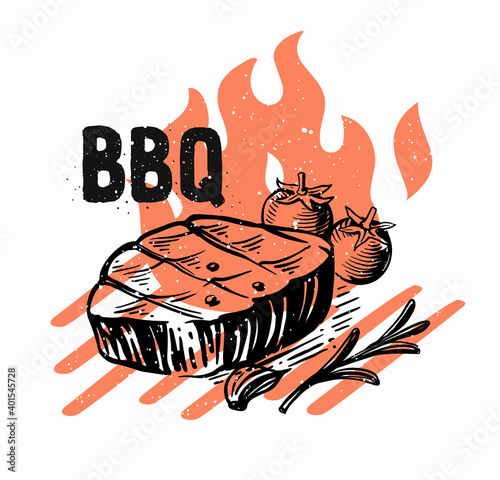 steak grilled barbecue with flame