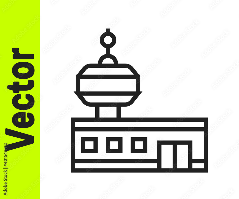 Black line Airport control tower icon isolated on white background. Vector. Black line Airport control tower icon isolated on white background. Vector.
