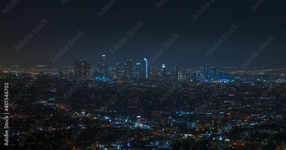 Los Angeles skyline timelapse at night. Big american city Los Angeles skyline timelapse at night. Big american city