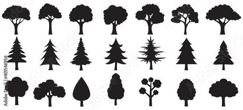 tree icon set. Fir Tree silhouettes. isolated on white background, vector illustration