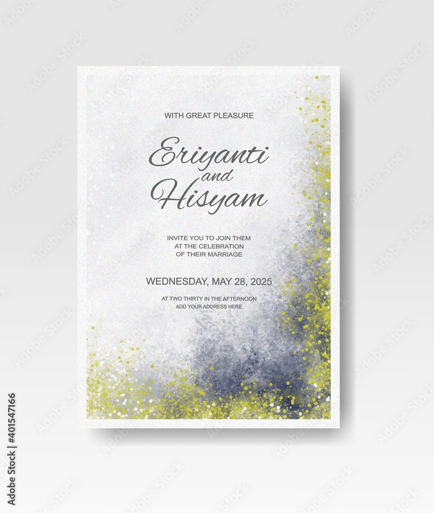 Wedding invitation with abstract splash watercolor