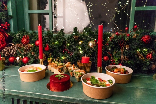 New Year's dishes in the New Year's interior