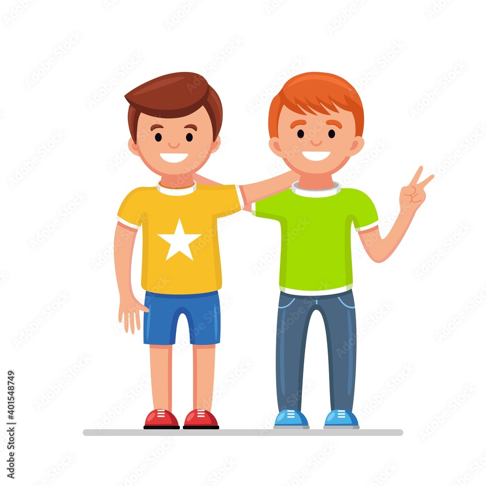 Happy friends isolated on background. Men hug and smile. Friendship of guys Happy friends isolated on background. Men hug and smile. Friendship of guys