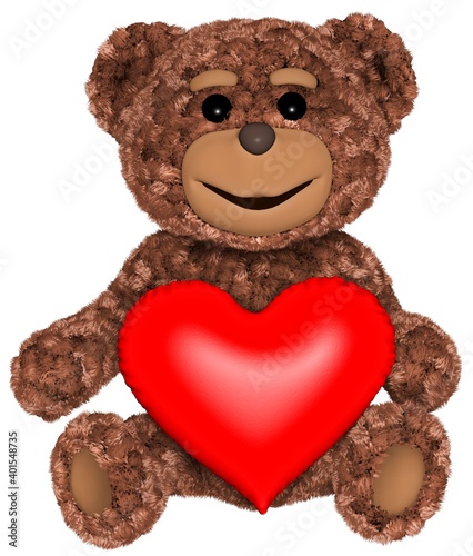 Teddy Bear Holds Heart 3D Rendering