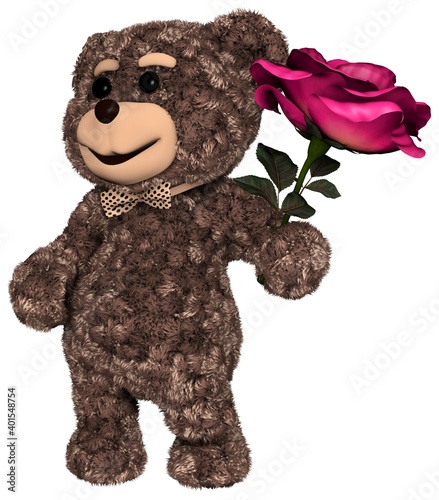 Teddy Bear with Flower 3D Rendering