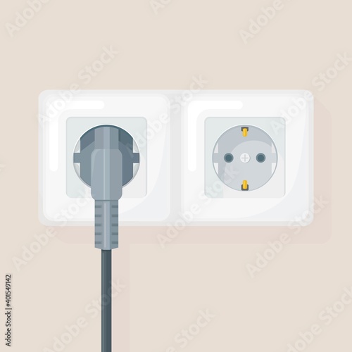 Socket with plug. Electricity. Home electrical connect and disconnect
