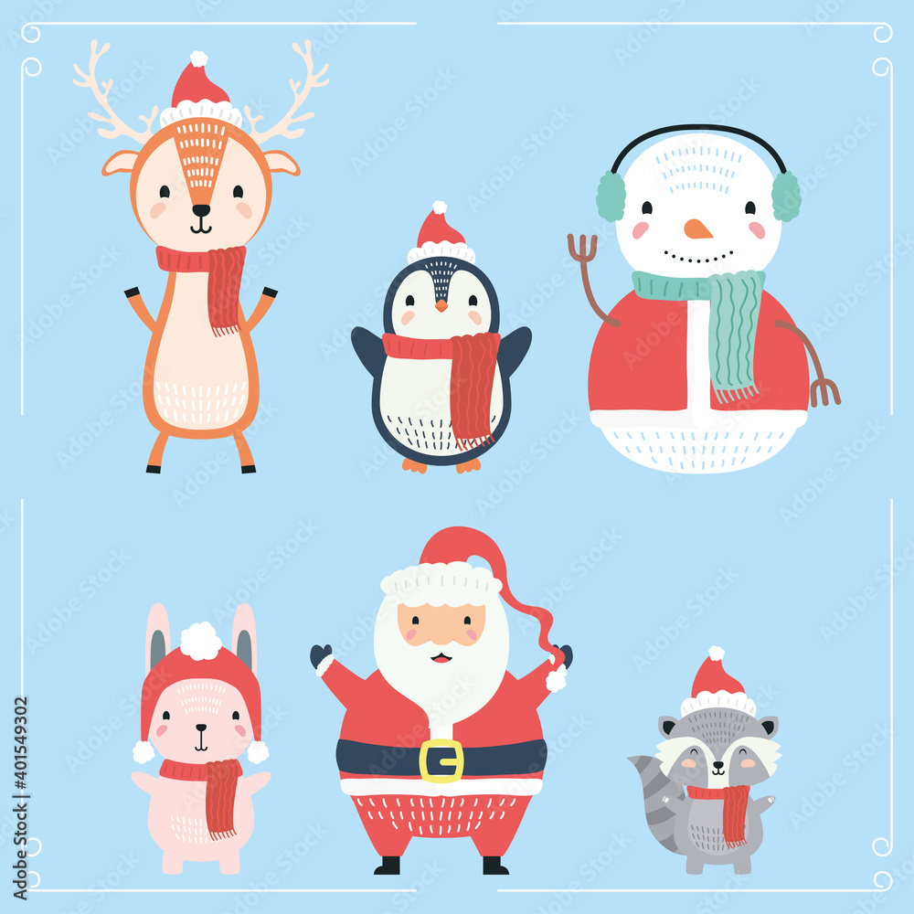 santa and animals wearing christmas clothes characters santa and animals wearing christmas clothes characters