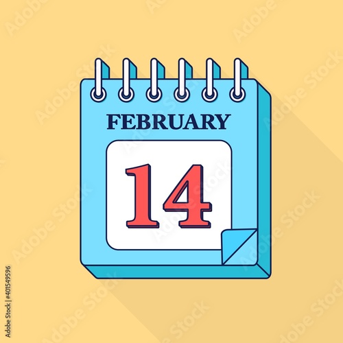 Tear-off calendar for february. Happy valentines day, 14 february