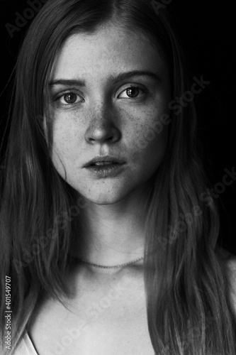 portrait of a young woman with blonde hair. Nature face