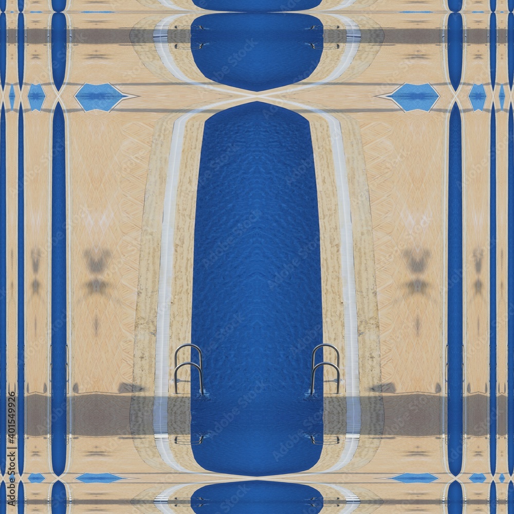 photograph of swimming pool area transformed into variations of