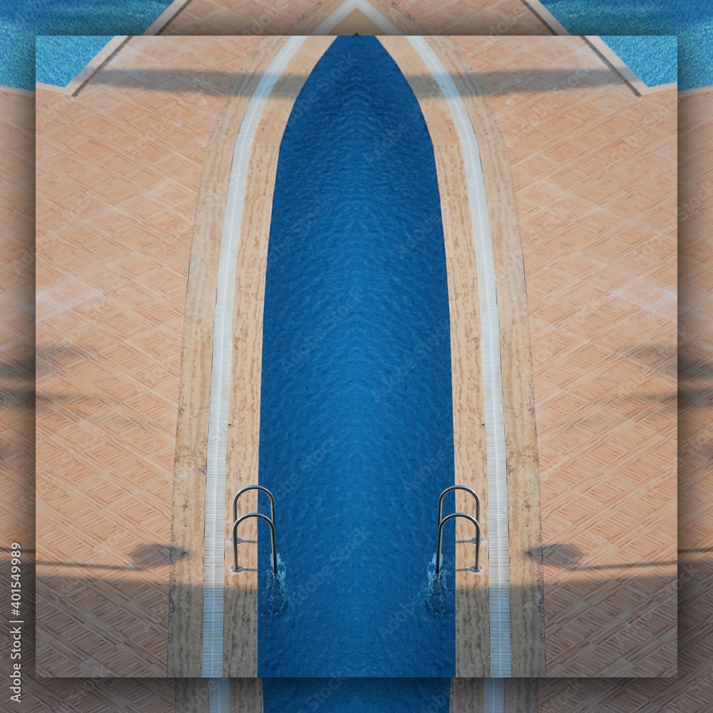 photograph of swimming pool area transformed into variations of