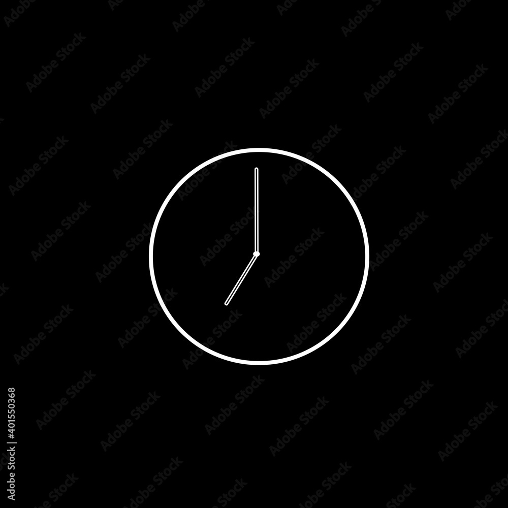 Clock and time icon isolated on black background. Clock and time icon for app and logo design. Alarm clock and time icon vector Clock and time icon isolated on black background. Clock and time icon for app and logo design. Alarm clock and time icon vector