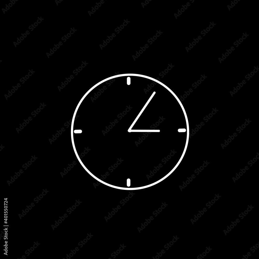 Clock and time icon isolated on black background. Clock and time icon for app and logo design. Alarm clock and time icon vector Clock and time icon isolated on black background. Clock and time icon for app and logo design. Alarm clock and time icon vector