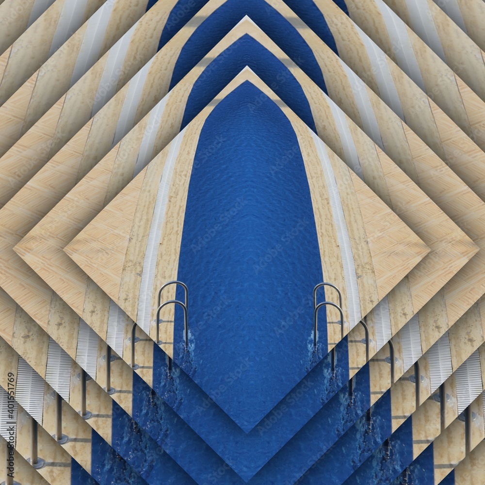 photograph of swimming pool area transformed into variations of