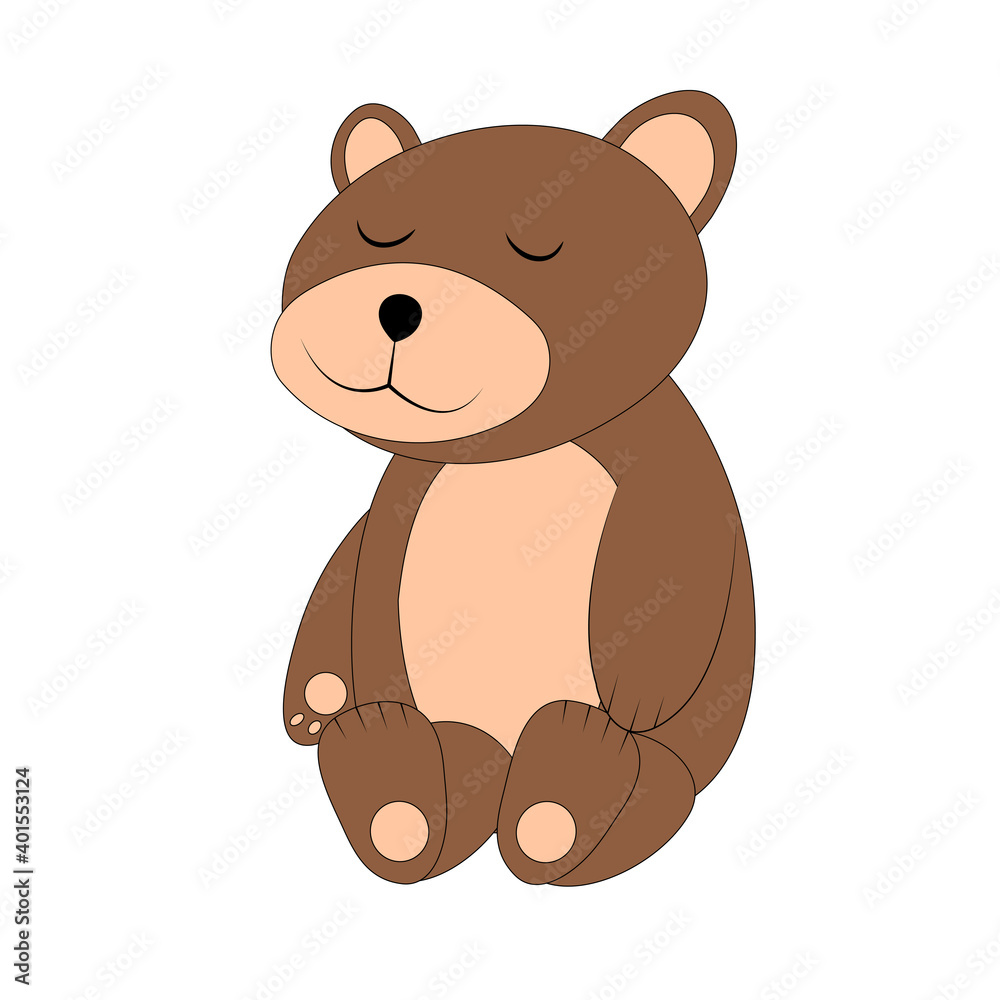Obraz premium Cartoon sleeping teddy bear isolated on white background. Cute little bear.