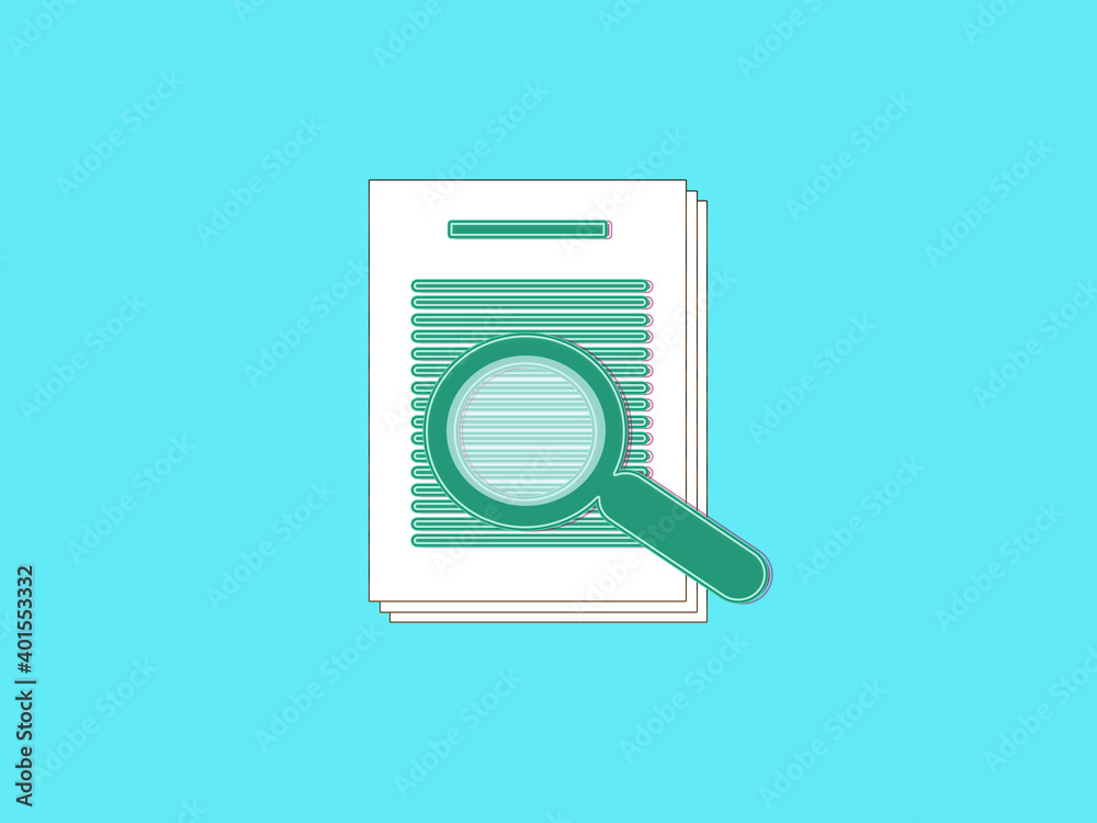 Document pages and magnifying glass .